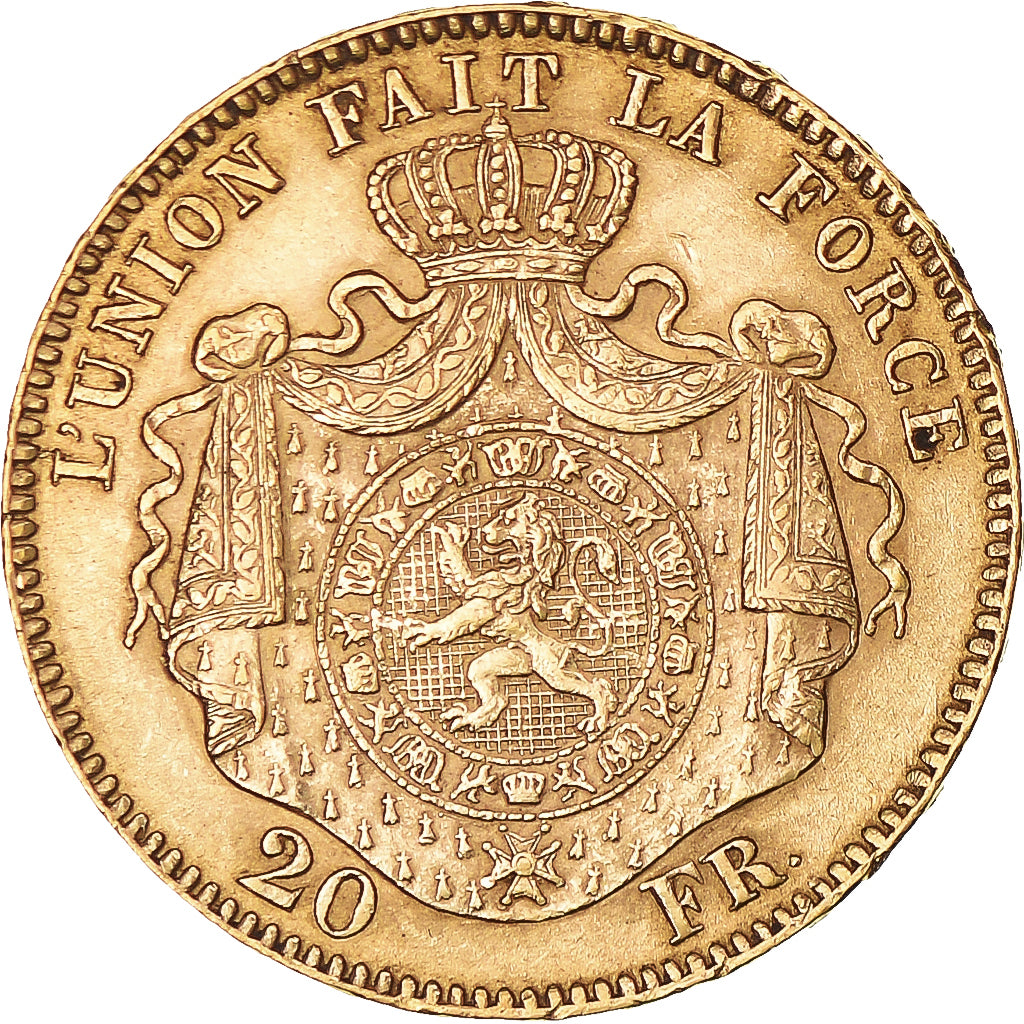 Moeda, Bélgica, Leopold II, 20 Francs, 20 Frank, 1869, Brussels, AU(55-58)