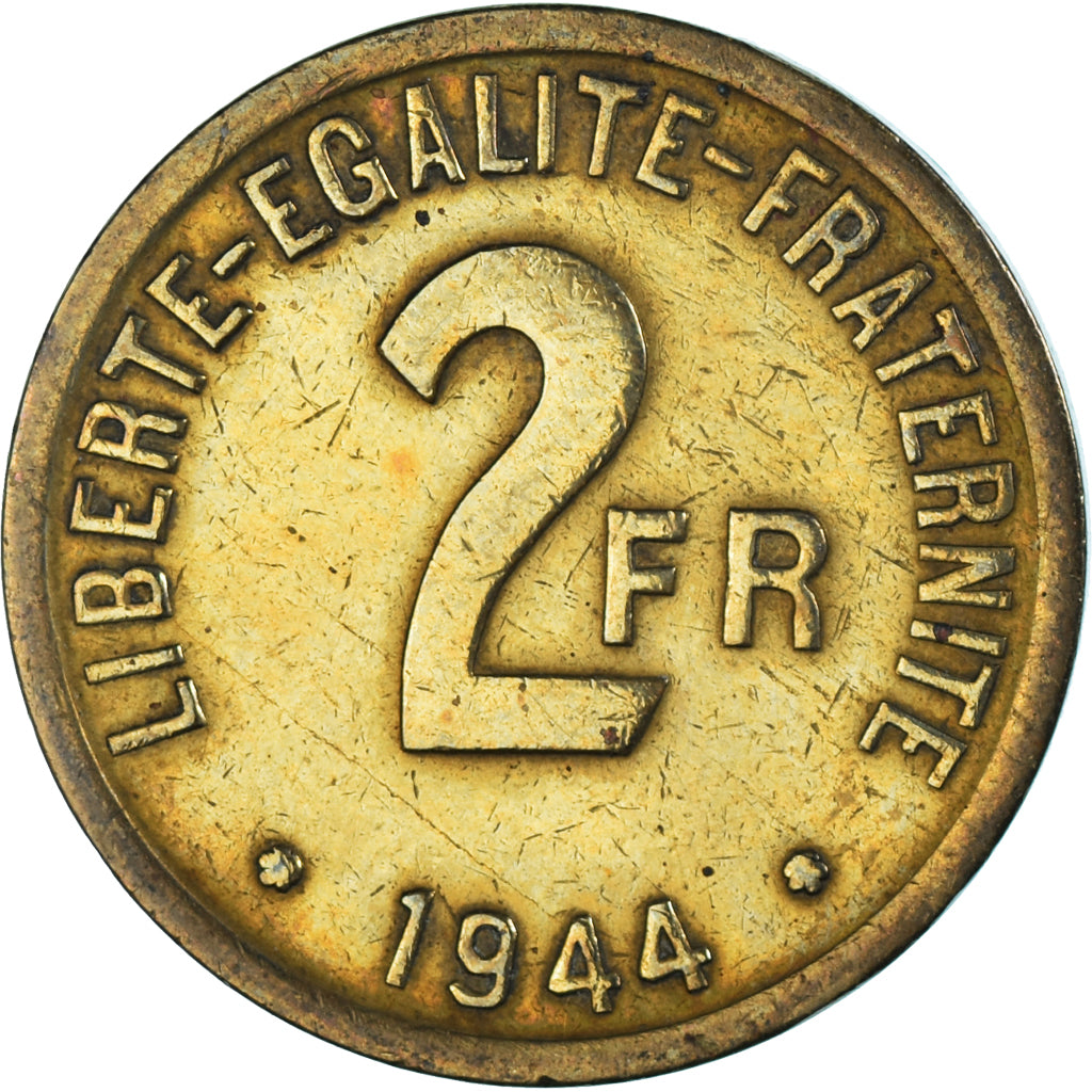 Moneta, Francia, France Libre, 2 Francs, 1944, Philadelphia, B+, Ottone, KM:905
