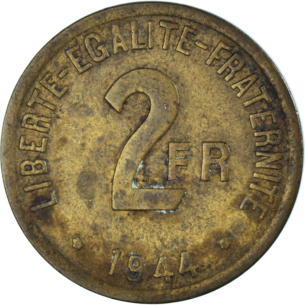 Coin, France, France Libre, 2 Francs, 1944, Philadelphia, F(12-15), Brass