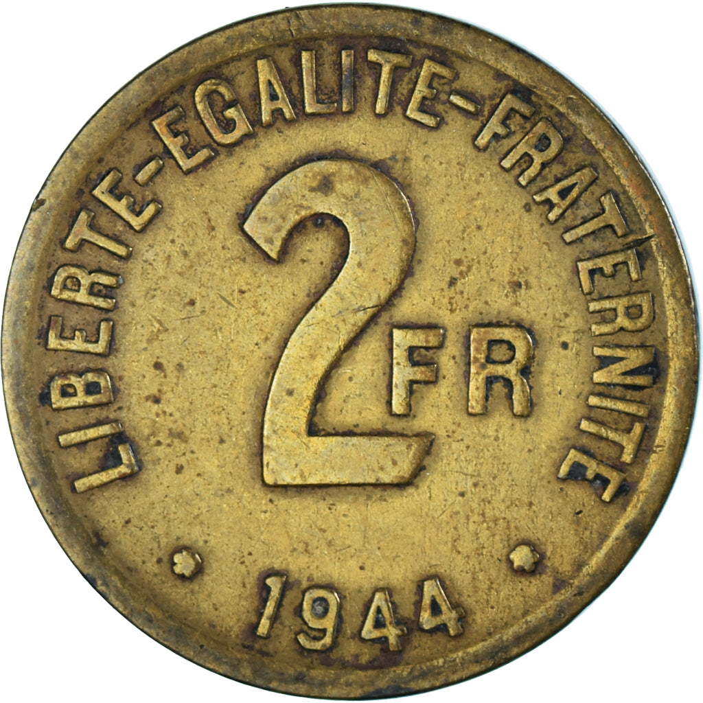 Monnaie, France, France Libre, 2 Francs, 1944, Philadelphie, B+, Laiton