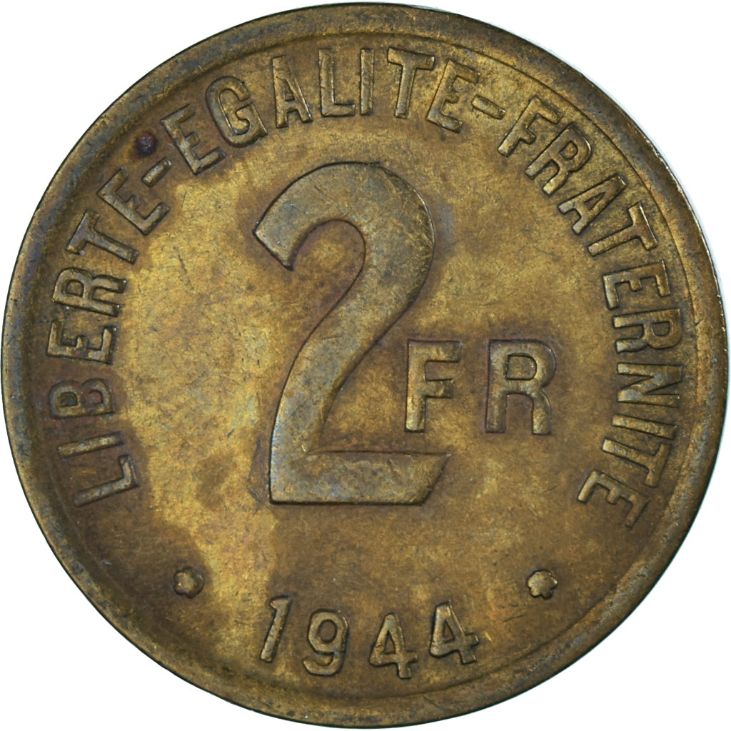 Münze, Frankreich, France Libre, 2 Francs, 1944, Philadelphia, SGE+, Messing