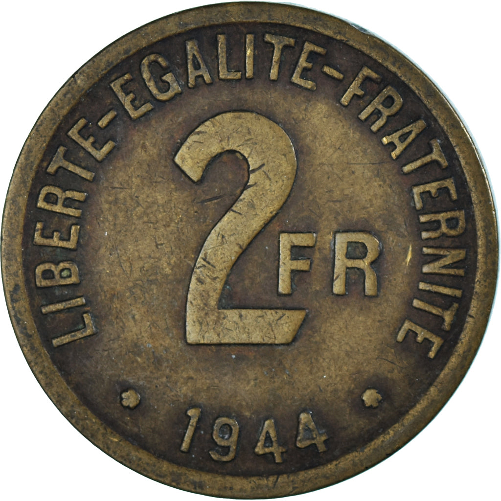 Münze, Frankreich, France Libre, 2 Francs, 1944, Philadelphia, S, Messing