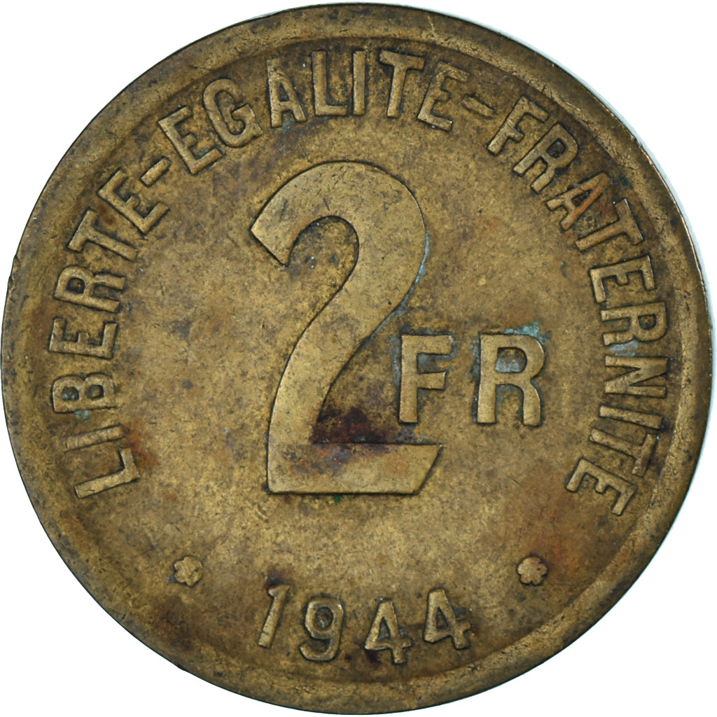 Moneta, Francia, France Libre, 2 Francs, 1944, Philadelphia, MB, Ottone, KM:905
