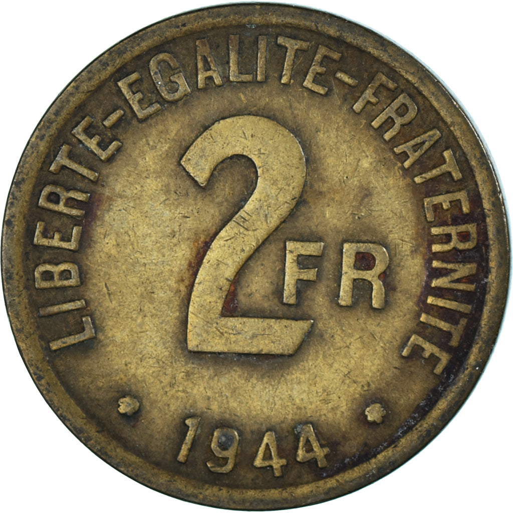 Moneta, Francia, France Libre, 2 Francs, 1944, Philadelphia, MB, Ottone, KM:905