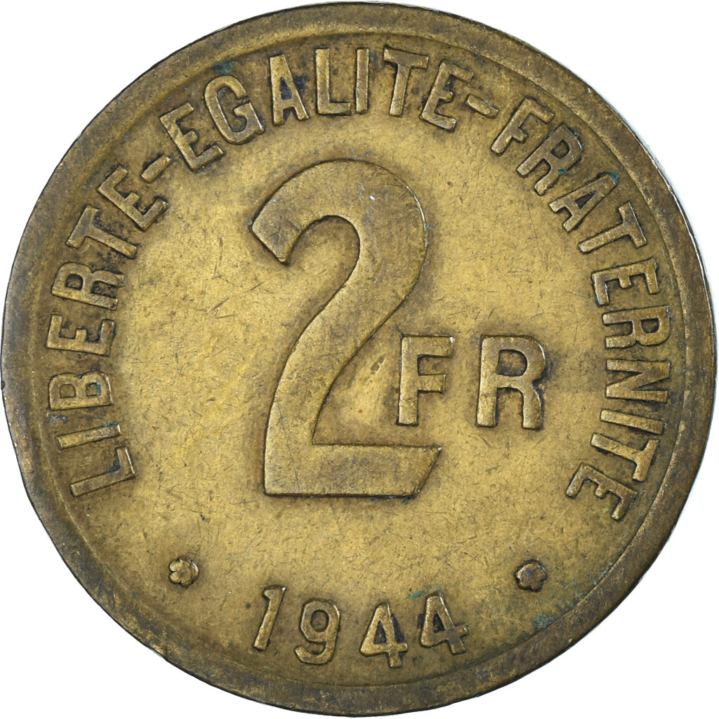 Moneta, Francia, France Libre, 2 Francs, 1944, Philadelphia, MB, Ottone, KM:905