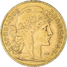 Moeda, França, Marianne, 10 Francs, 1907, Paris, Coq, AU(55-58), Dourado