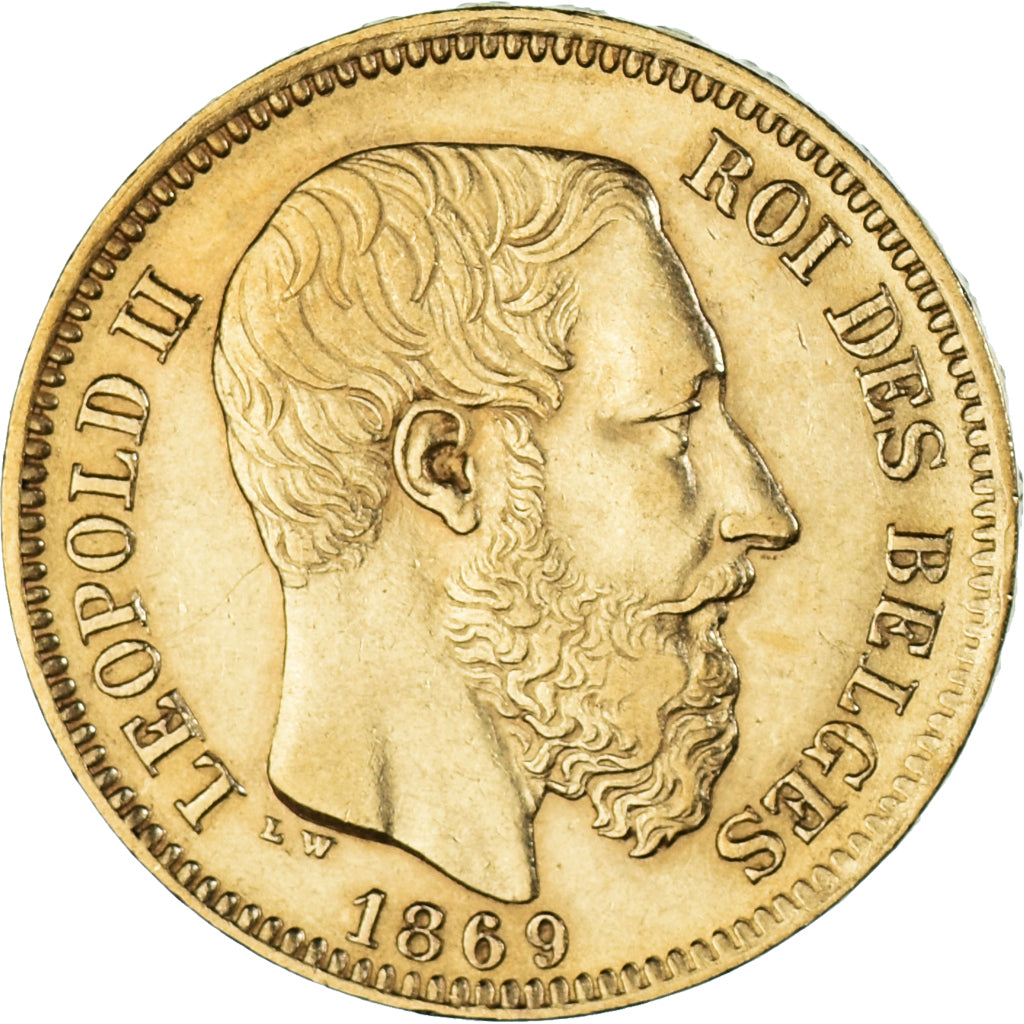 Munten, België, Leopold II, 20 Francs, 20 Frank, 1869, Brussels, PR, Goud