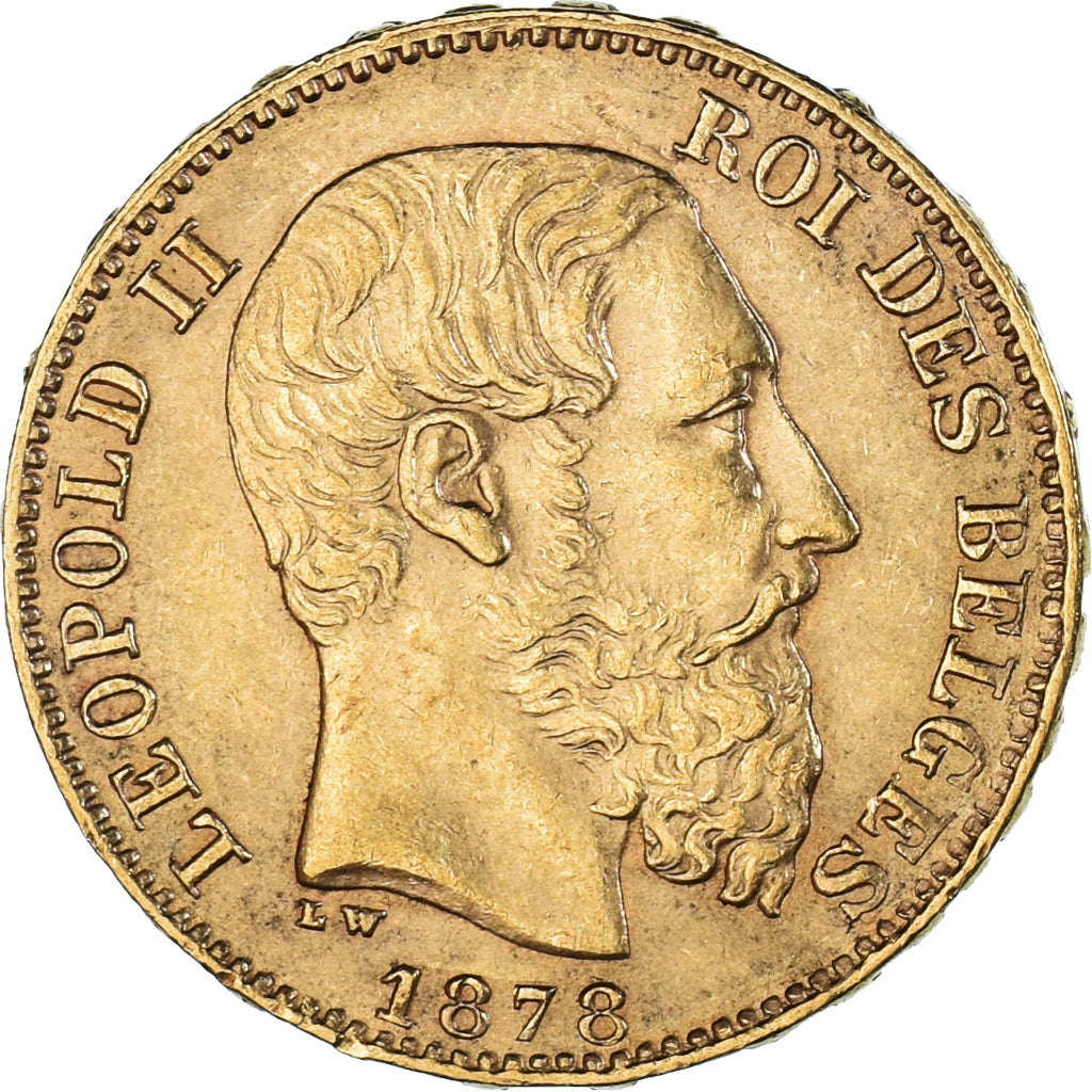 Munten, België, Leopold II, 20 Francs, 20 Frank, 1878, PR, Goud, KM:37