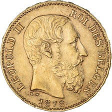 Munten, België, Leopold II, 20 Francs, 20 Frank, 1878, PR, Goud, KM:37