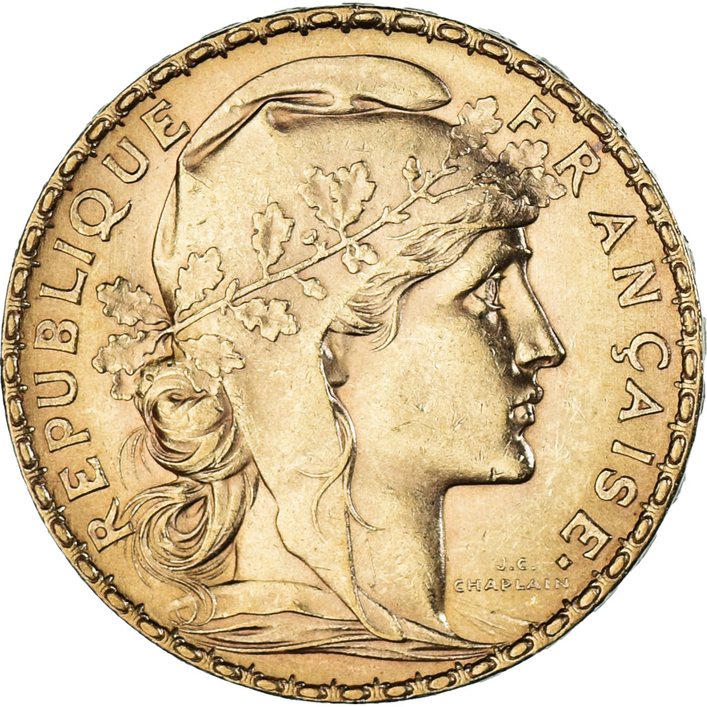 Moneta, Francja, Marianne, 20 Francs, 1906, Paris, Coq, AU(55-58), Złoto