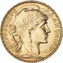 Moneta, Francja, Marianne, 20 Francs, 1906, Paris, Coq, AU(55-58), Złoto