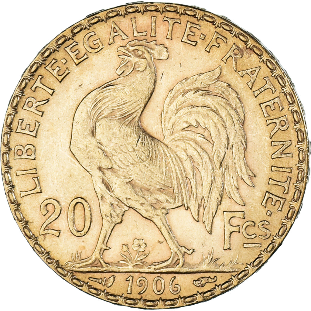 Moneta, Francja, Marianne, 20 Francs, 1906, Paris, Coq, AU(55-58), Złoto