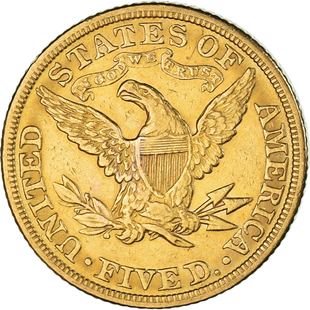 Moneta, USA, Coronet Head, $5, Half Eagle, 1881, U.S. Mint, Philadelphia