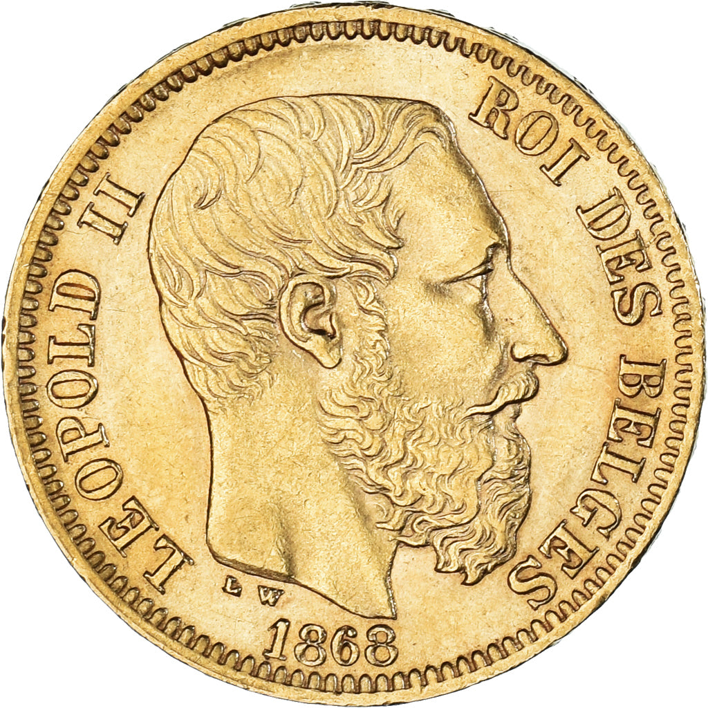 Moneta, Belgio, Leopold II, 20 Francs, 20 Frank, 1868, SPL-, Oro, KM:32