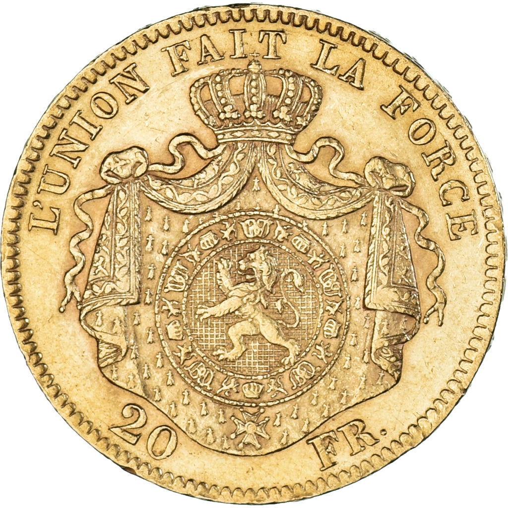 Moneda, Bélgica, Leopold II, 20 Francs, 20 Frank, 1869, Brussels, MBC+, Oro