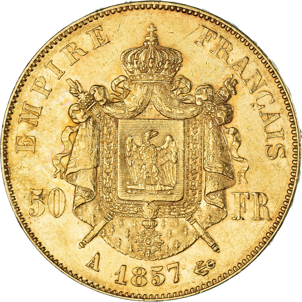 Coin, France, Napoleon III, 50 Francs, 1857, Paris, AU(55-58), Gold, KM:785.1
