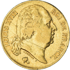 Moneta, Francia, Louis XVIII, 20 Francs, 1824, Lille, MB+, Oro, KM:712.9