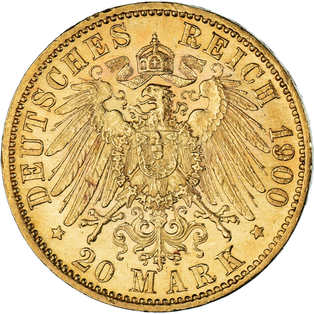 Moeda, Estados Alemães, PRUSSIA, Wilhelm II, 20 Mark, 1900, Berlin, MS(60-62)