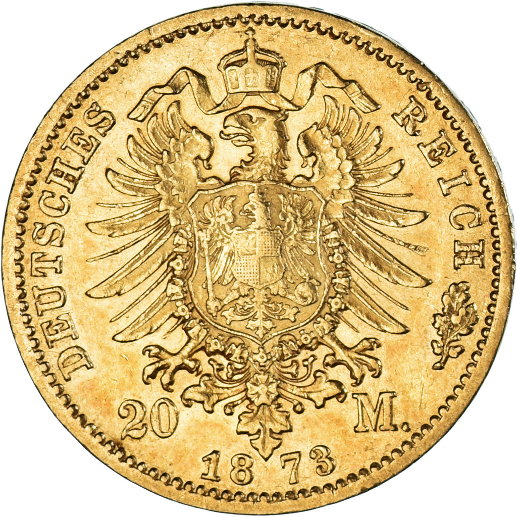 Moeda, Estados Alemães, PRUSSIA, Wilhelm I, 20 Mark, 1873, Frankfurt