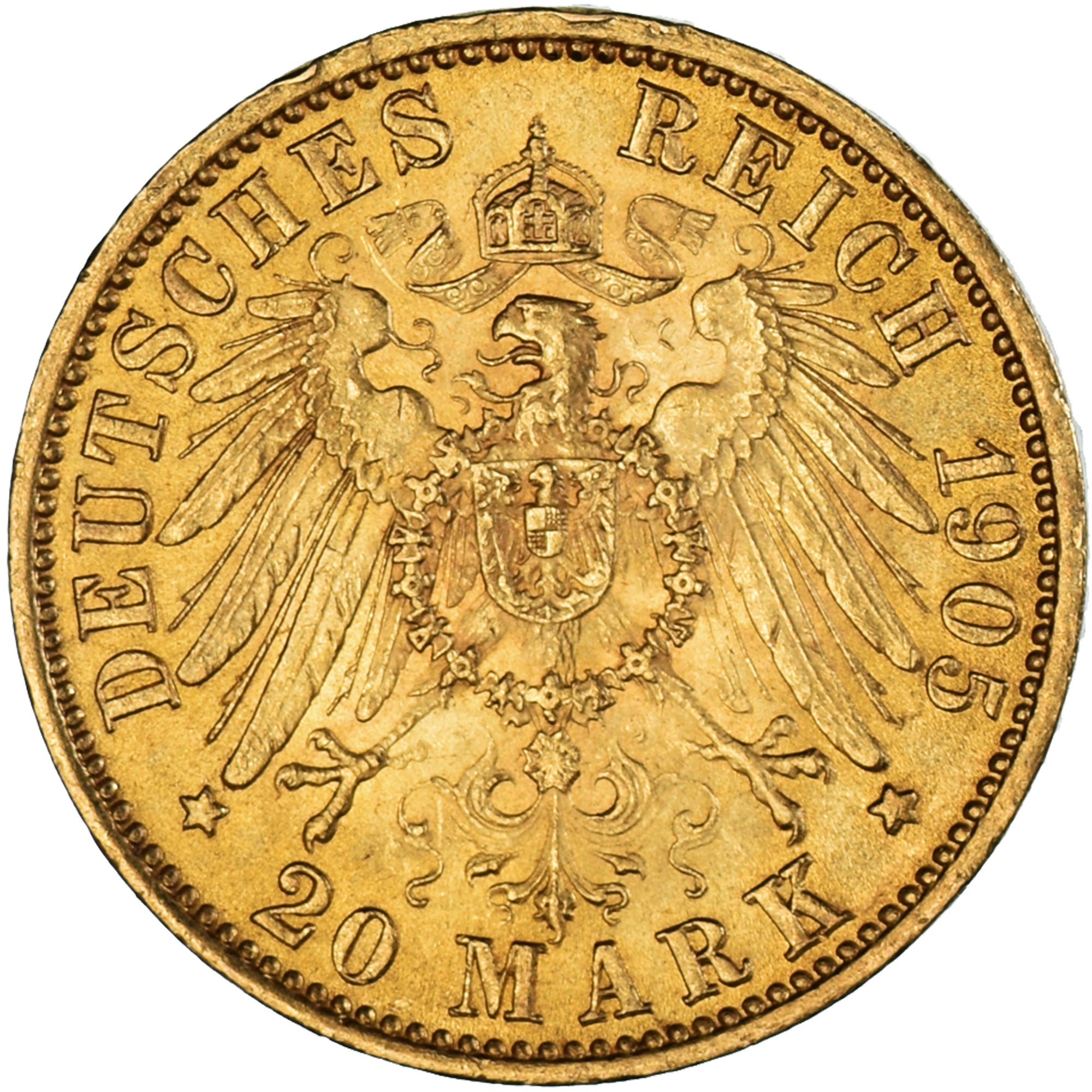 Coin, German States, WURTTEMBERG, Wilhelm II, 20 Mark, 1905, Freudenstadt