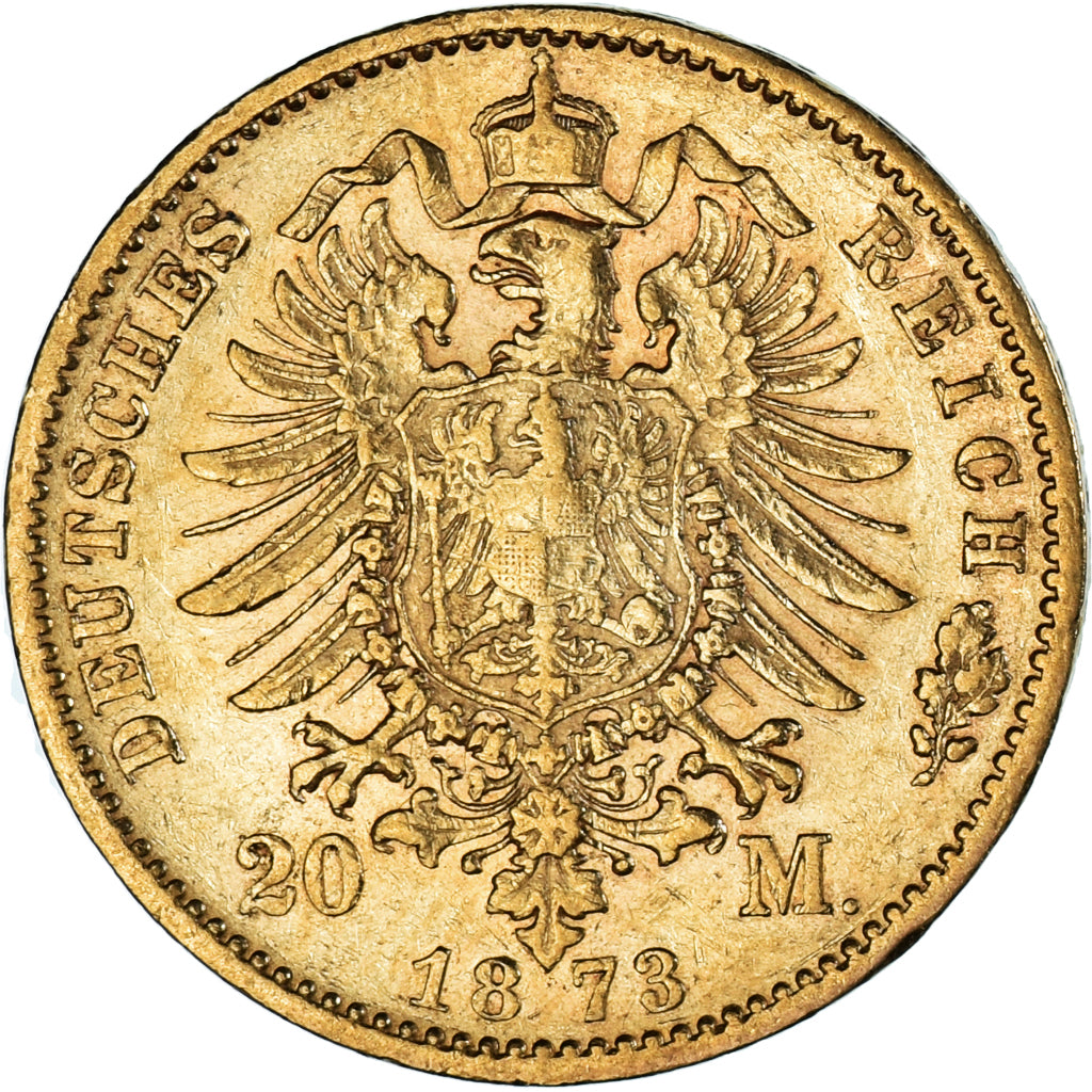 Coin, German States, PRUSSIA, Wilhelm I, 20 Mark, 1873, Hannover, AU(50-53)