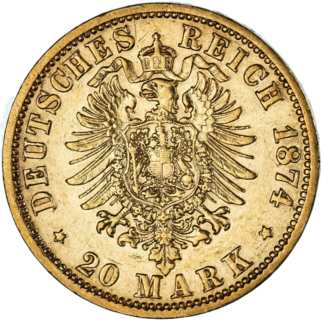 Coin, German States, PRUSSIA, Wilhelm I, 20 Mark, 1874, AU(50-53), Gold, KM:505