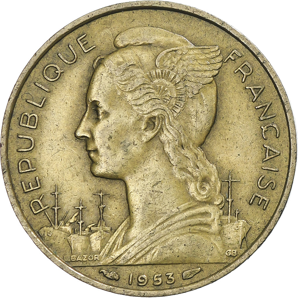 Coin, Madagascar, 20 Francs, 1953, Paris, EF(40-45), Aluminum-Bronze, KM:7