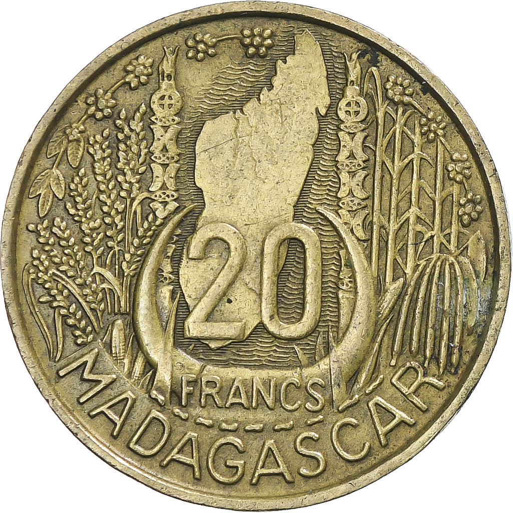 Coin, Madagascar, 20 Francs, 1953, Paris, EF(40-45), Aluminum-Bronze, KM:7