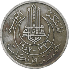 Moneta, Tunisia, Muhammad al-Amin Bey, 5 Francs, 1957, Paris, AU(55-58)