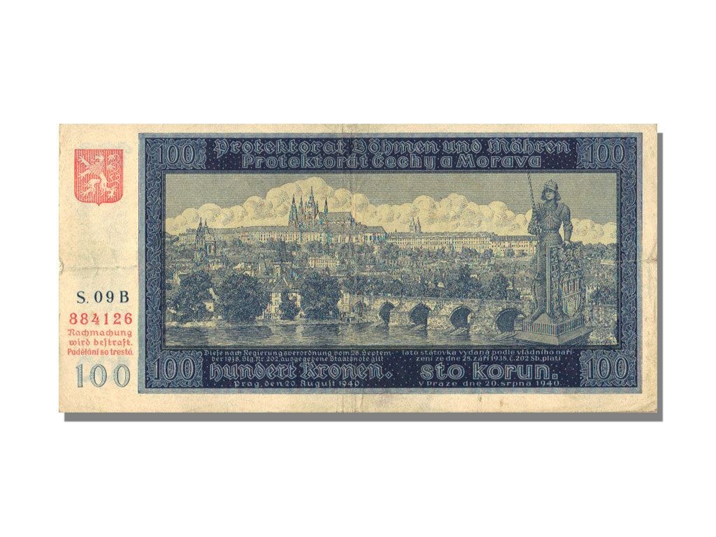 Bohemia and Moravia, 100 Korun, KM #6a, 1940-08-20, EF(40-45), S 09B