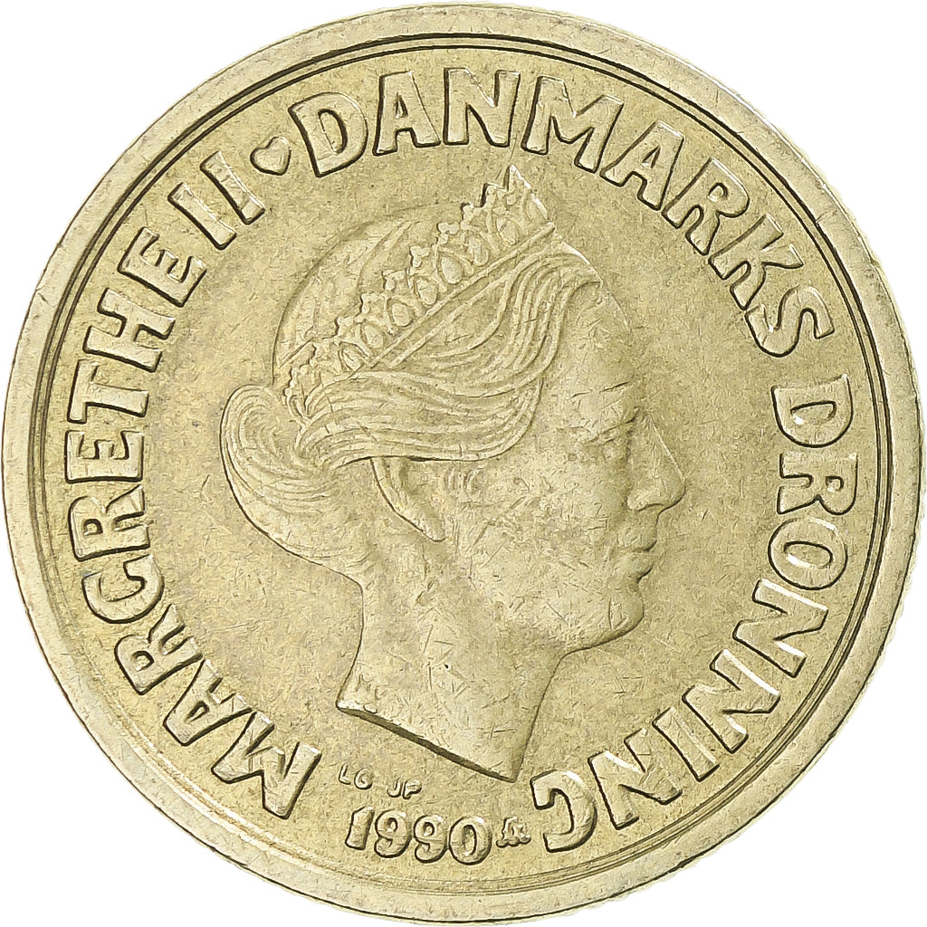 Dania, Margrethe II, 20 Kroner, 1990, Copenhagen, Aluminium-Brąz, EF(40-45)