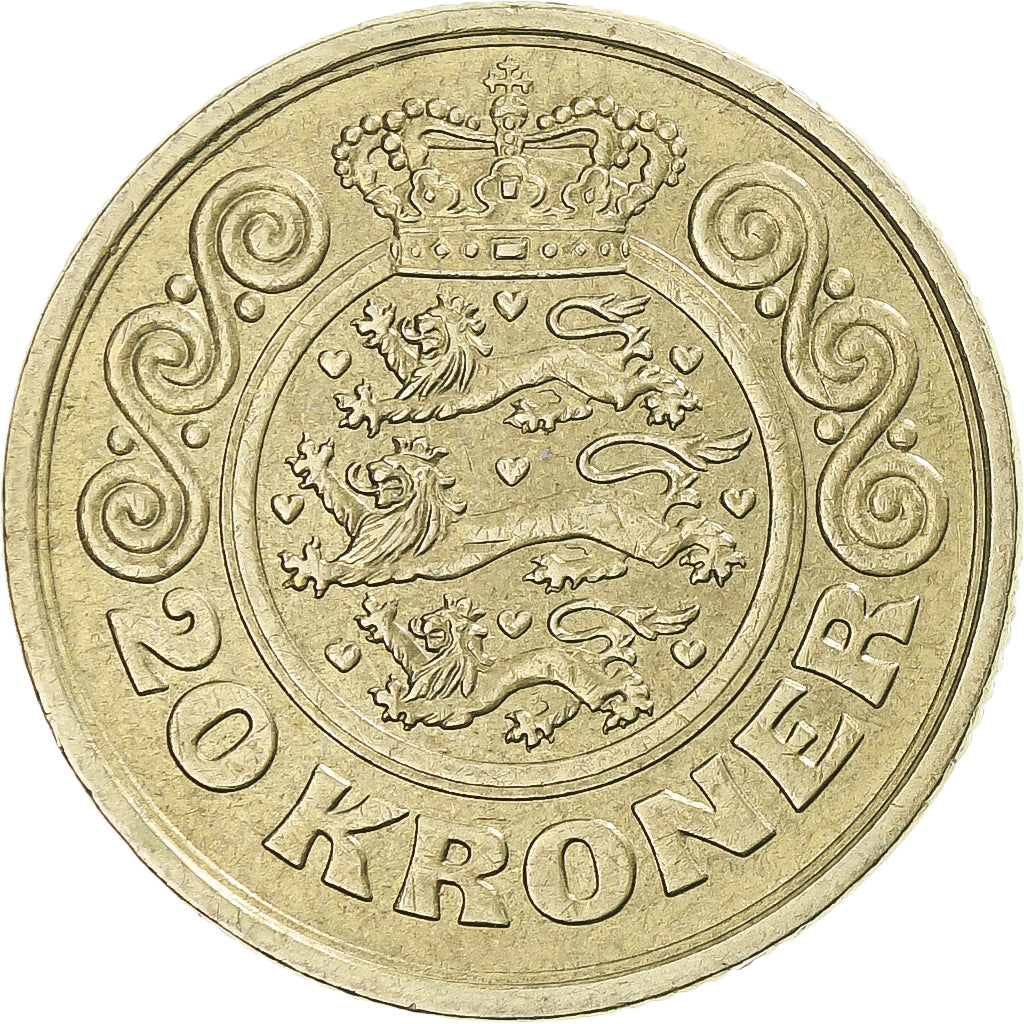 Dania, Margrethe II, 20 Kroner, 1990, Copenhagen, Aluminium-Brąz, EF(40-45)