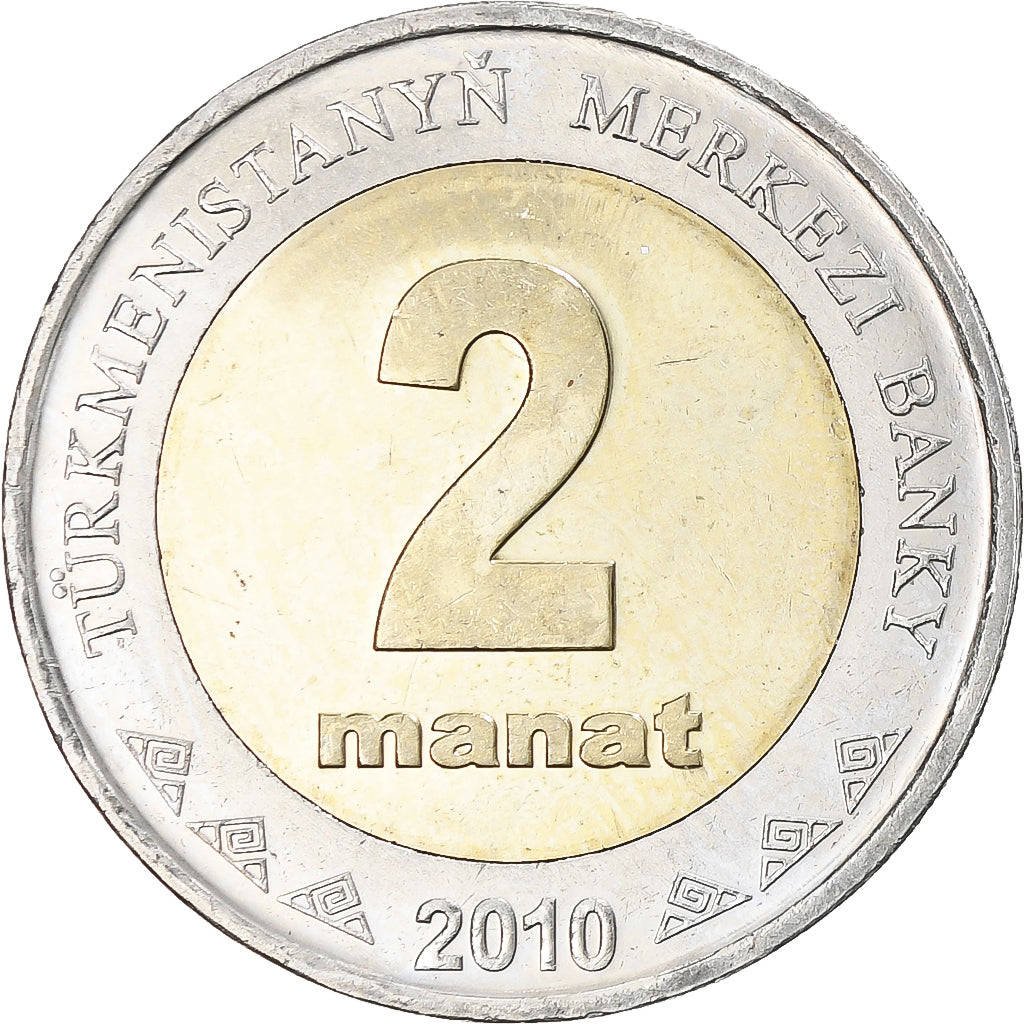 Turkmanistan, 2 Manat, 2010, Bi-Metallic, MS(63), KM:104
