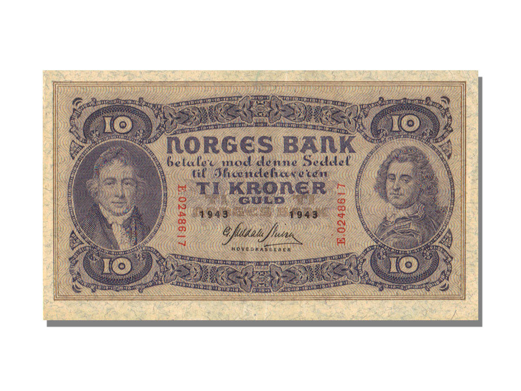 Norway, 10 Kroner, 1943, KM #8c, UNC(65-70), E