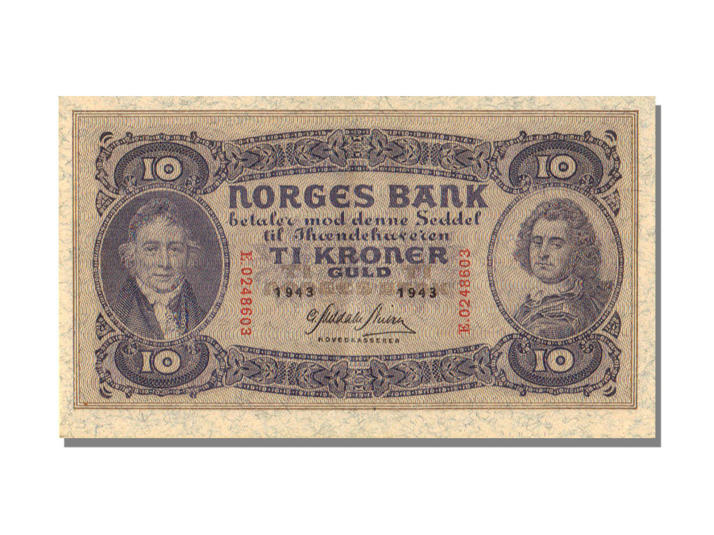 Norway, 10 Kroner, 1943, KM #8c, UNC(65-70), E