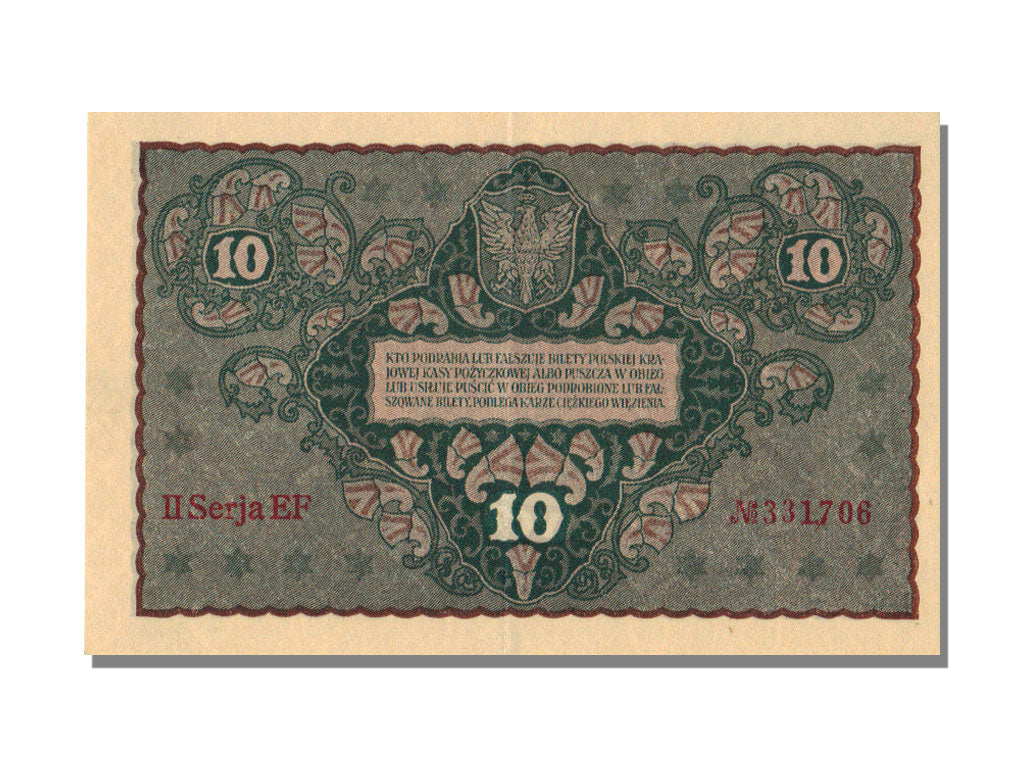 Poland, 10 Marek, 1919, KM #25, 1919-08-23, UNC(63), EF