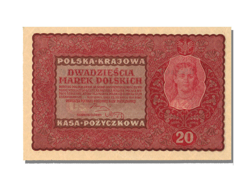 Poland, 20 Marek, 1919, KM #26, 1919-08-23, UNC(65-70), CC