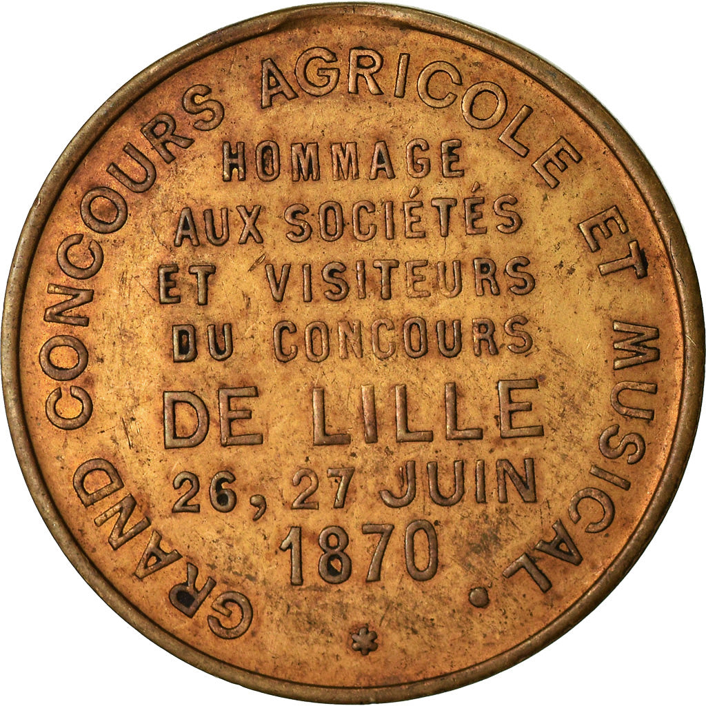 Francia, Token, Grand Concours Agricole et Musical de Lille, 1870, MBC+, Cobre