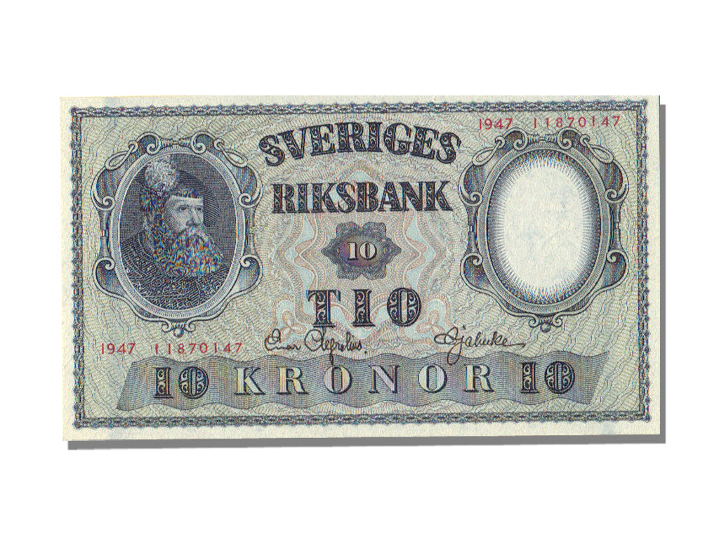 Sweden, 10 Kronor, 1947, KM #40h, UNC(65-70)