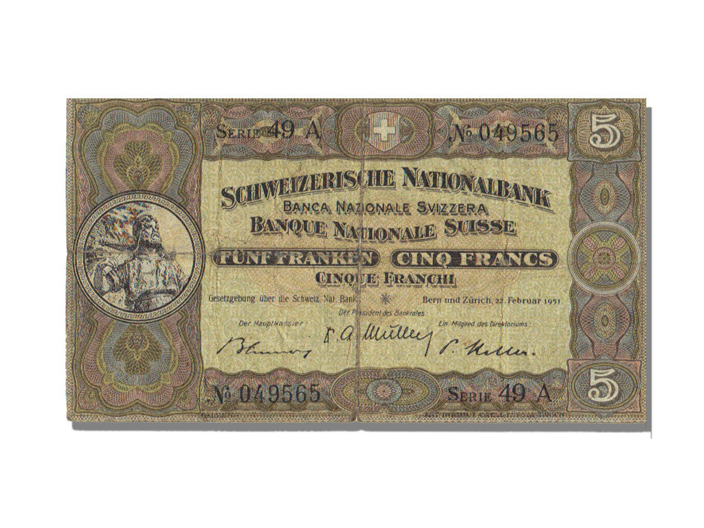 Switzerland, 5 Franken, 1951, KM #11o, 1951-02-22, EF(40-45), 49A