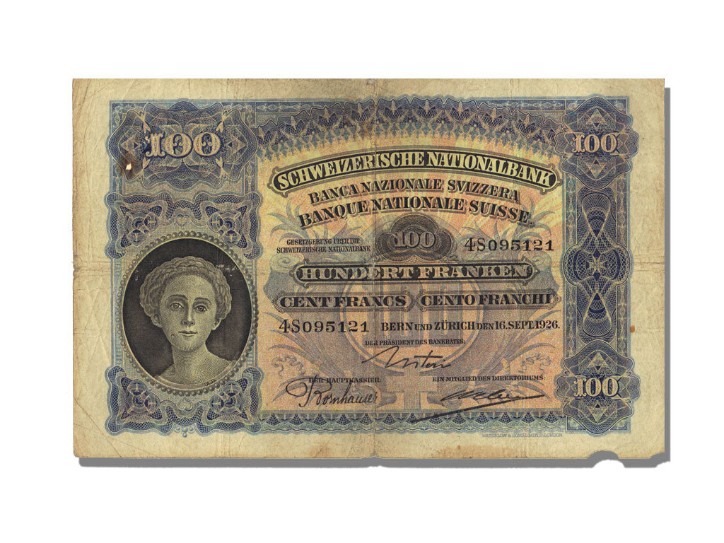 Switzerland, 100 Franken, 1926, KM #35b, 1926-09-16, VF(30-35), 4S