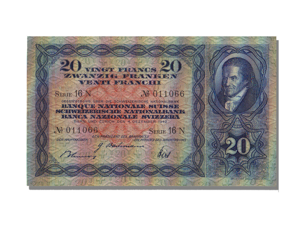 Switzerland, 20 Franken, 1942, KM #39l, 1942-12-04, UNC(63), 16N