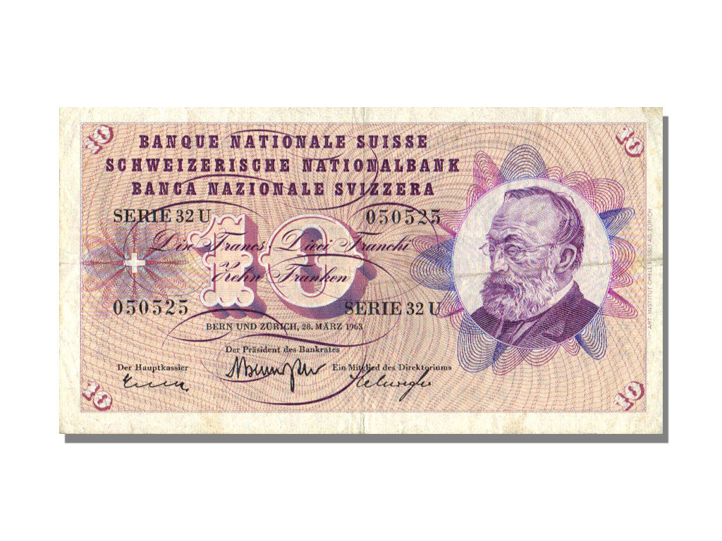 Switzerland, 10 Franken, 1963, KM #45h, 1963-03-28, EF(40-45), 32U