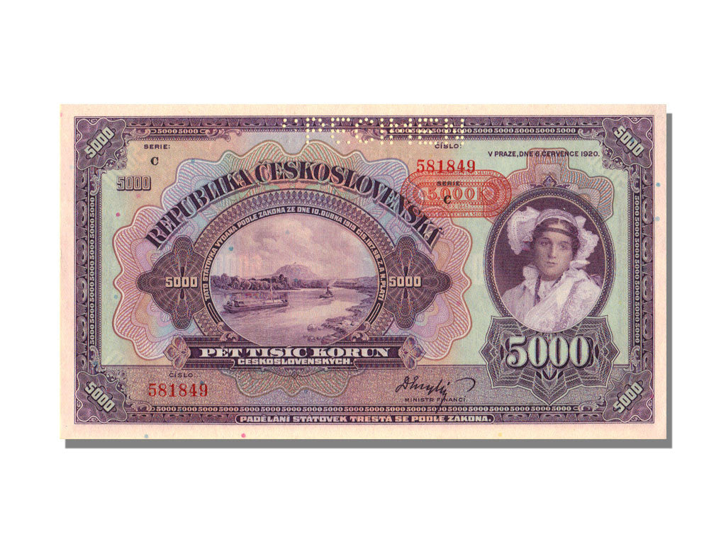 Billete, 5000 Korun, 1920, Checoslovaquia, 1920-07-06, UNC