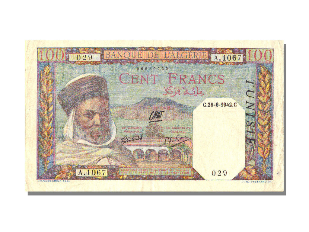 Banconote, Tunisia, 100 Francs, 1942, 1942-06-26, SPL