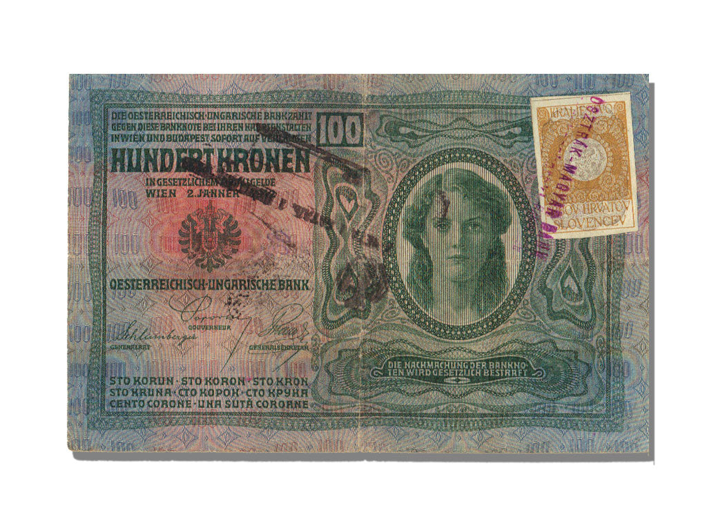 Yugoslavia, 100 Kronen, KM #9B, 1912-01-02, AU(50-53), 1621