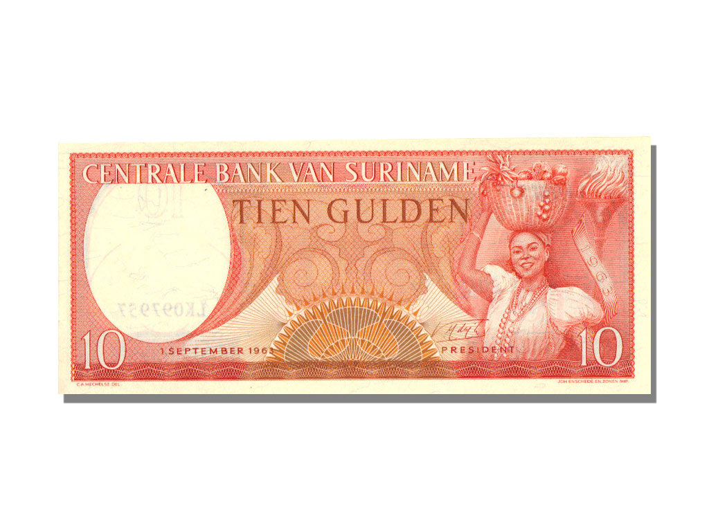 Suriname, 10 Gulden, 1963, KM #121, AU(55-58), LK
