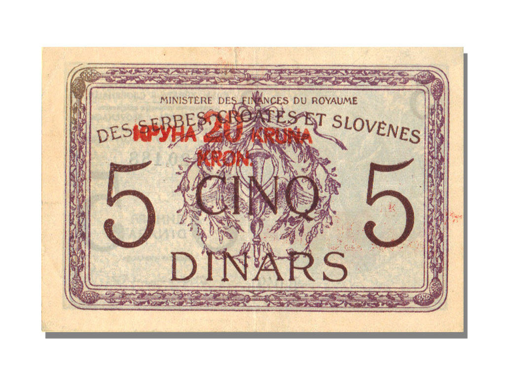 Billete, 20 Kronen on 5 Dinara, Yugoslavia, EBC