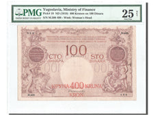 Geldschein, Jugoslawien, 400 Kronen on 100 Dinara, 1919, 1919, KM:19, graded