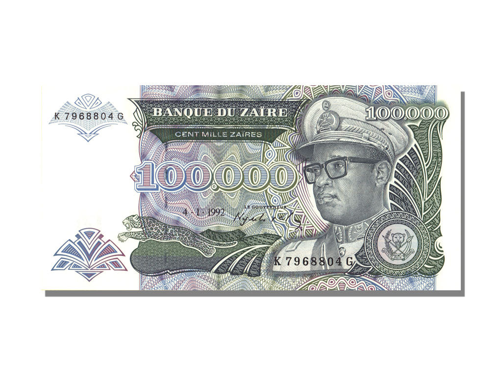 Banknote, Zaire, 100,000 Zaïres, 1992, 1992-01-04, UNC(65-70)